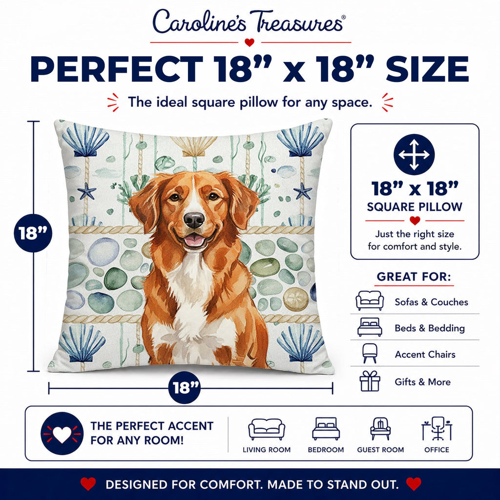 Orange Nova Scotia Duck Tolling Retriever Coastal Sea Glass Decorative Throw Pillow 18x18 Indoor Outdoor Accent Cushion, Fabric Cover with Insert for Sofa, Bed, Porch & Living Room