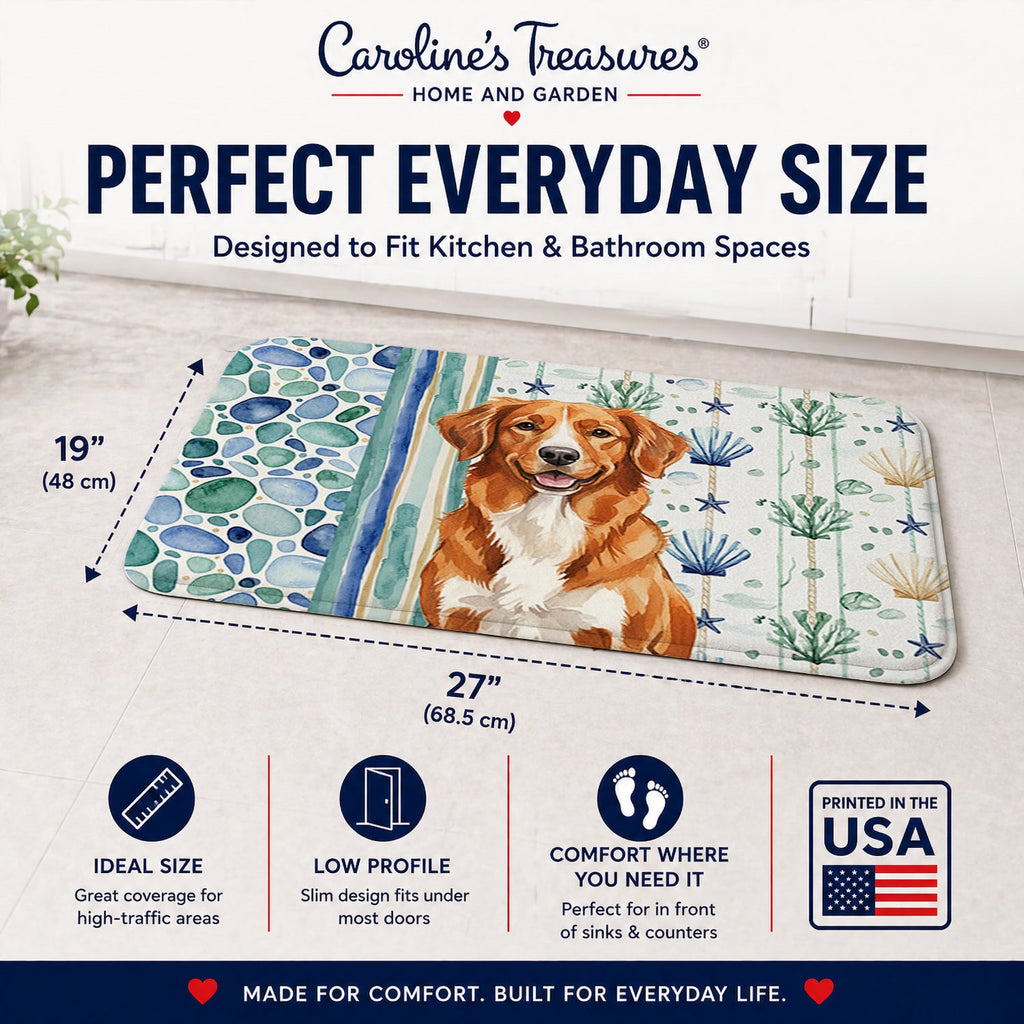 Orange Nova Scotia Duck Tolling Retriever Coastal Sea Glass Memory Foam Kitchen Mat Machine Washable Anti-Fatigue Cushion Comfort Bath or Kitchen Rug
