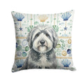 Gray and White Old English Sheepdog Coastal Sea Glass Decorative Throw Pillow 14x14 Indoor Outdoor Accent Cushion, Fabric Cover with Insert for Sofa, Bed, Porch & Living Room