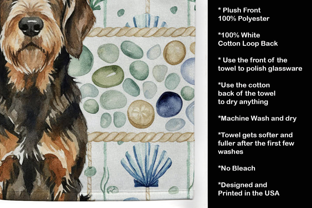 Black and Tan Otterhound Coastal Sea Glass Kitchen Towel Velour Plush Front and Cotton Loop Back Machine Washable
