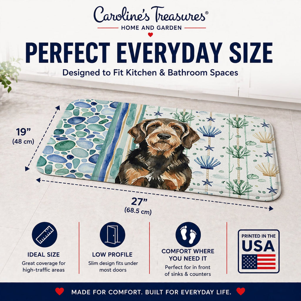Black and Tan Otterhound Coastal Sea Glass Memory Foam Kitchen Mat Machine Washable Anti-Fatigue Cushion Comfort Bath or Kitchen Rug
