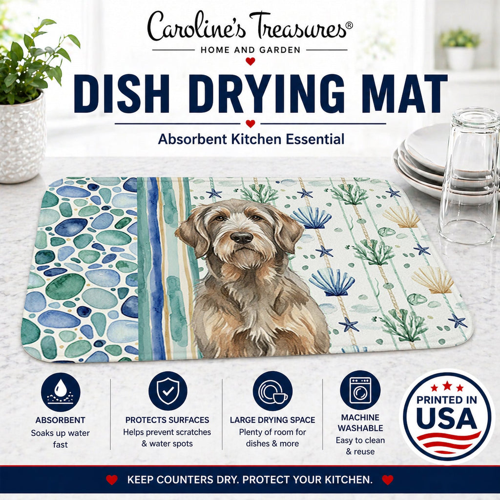 Grizzle and Tan Otterhound Coastal Sea Glass Dish Drying Mat Absorbent Dish Drying Mat Pad for Kitchen Counter Dish Drainer Mat for Countertop, 14 x 21", Multicolor