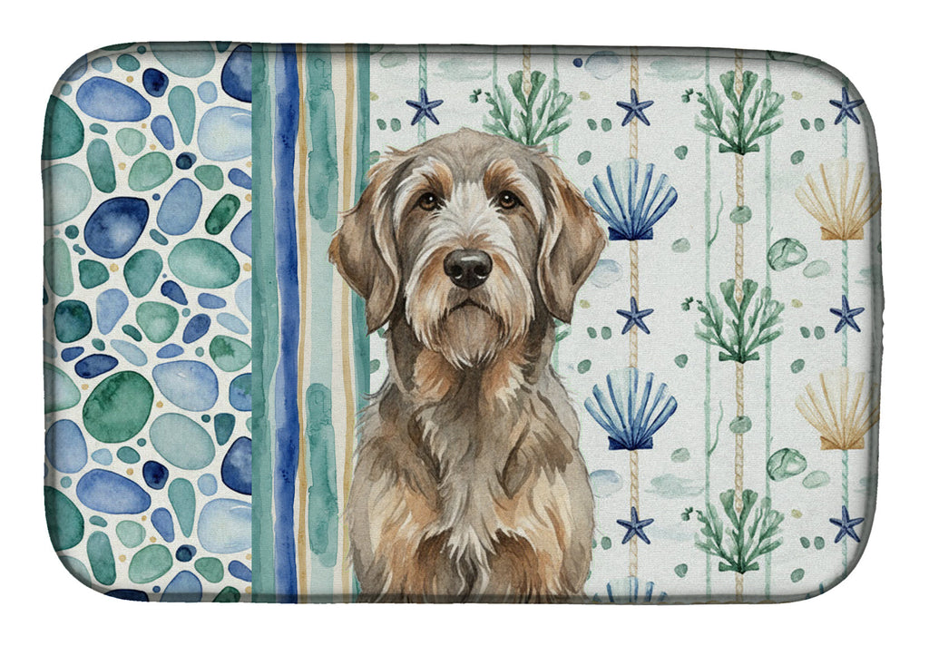 Grizzle and Tan Otterhound Coastal Sea Glass Dish Drying Mat Absorbent Dish Drying Mat Pad for Kitchen Counter Dish Drainer Mat for Countertop, 14 x 21", Multicolor