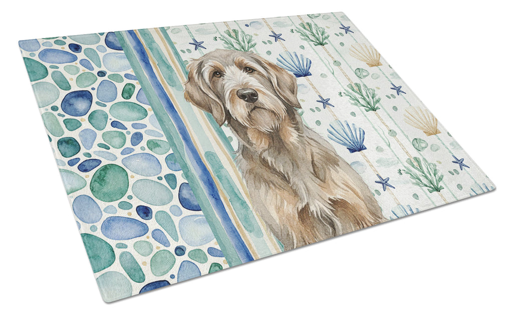 Grizzle and Tan Otterhound Coastal Sea Glass Cutting Board Tempered Glass Kitchen Cutting Surface, Heat Resistant Chopping, Non-Slip Feet, Food Prep & Serving