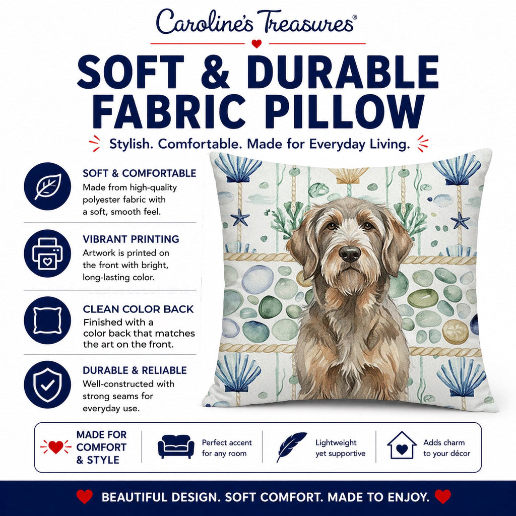 Grizzle and Tan Otterhound Coastal Sea Glass Decorative Throw Pillow 18x18 Indoor Outdoor Accent Cushion, Fabric Cover with Insert for Sofa, Bed, Porch & Living Room