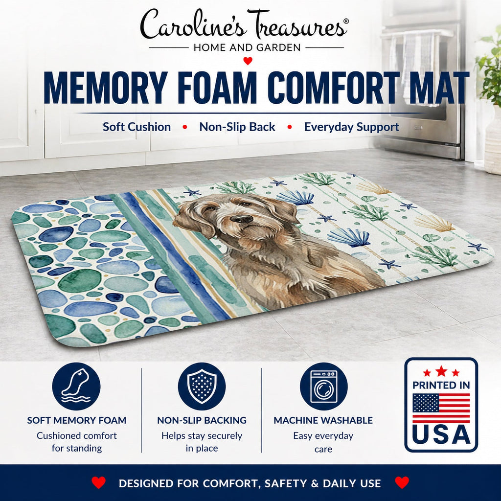 Grizzle and Tan Otterhound Coastal Sea Glass Memory Foam Kitchen Mat Machine Washable Anti-Fatigue Cushion Comfort Bath or Kitchen Rug
