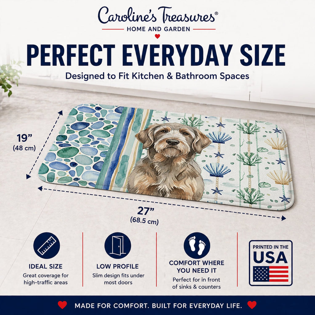 Grizzle and Tan Otterhound Coastal Sea Glass Memory Foam Kitchen Mat Machine Washable Anti-Fatigue Cushion Comfort Bath or Kitchen Rug
