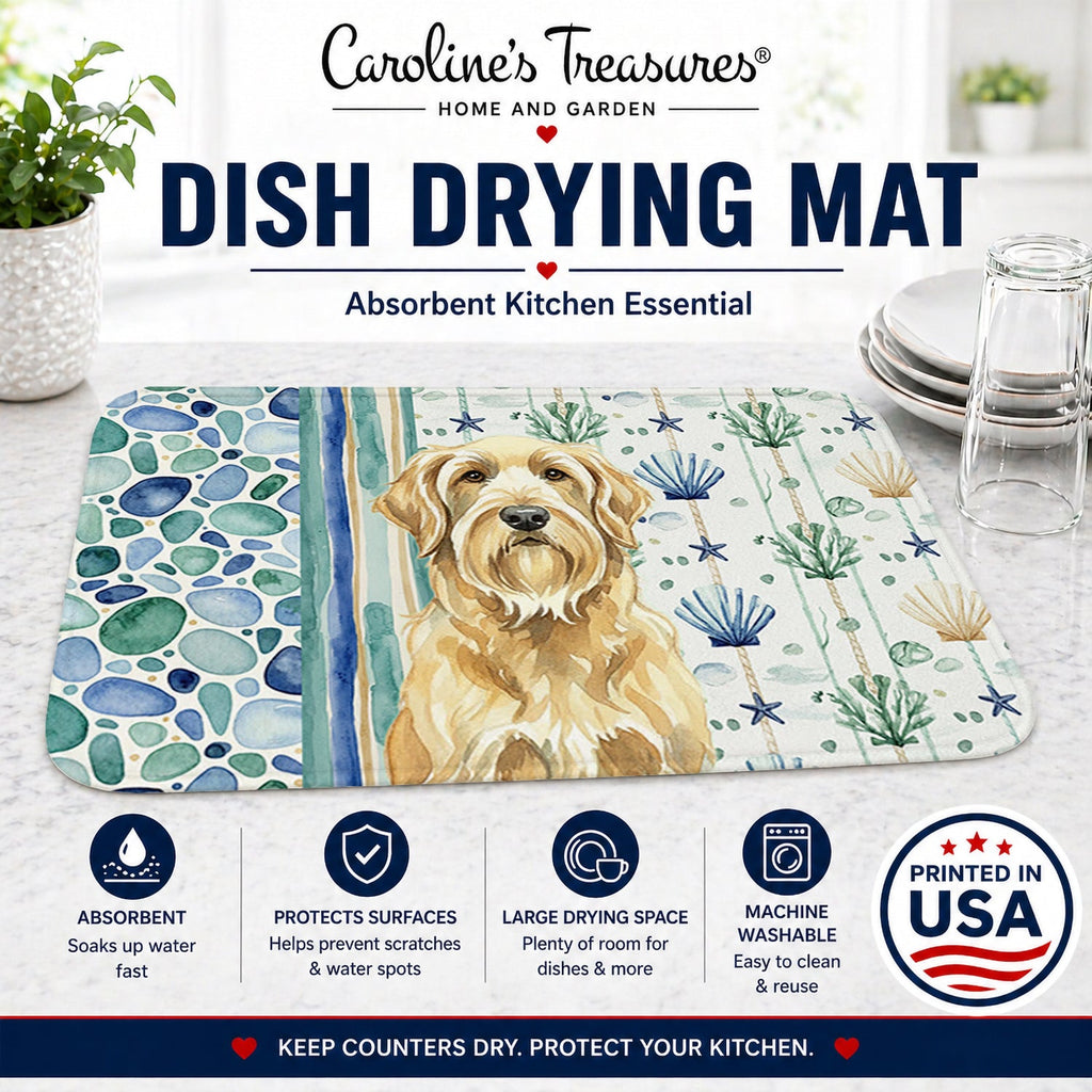 Wheaten and Tan Otterhound Coastal Sea Glass Dish Drying Mat Absorbent Dish Drying Mat Pad for Kitchen Counter Dish Drainer Mat for Countertop, 14 x 21", Multicolor