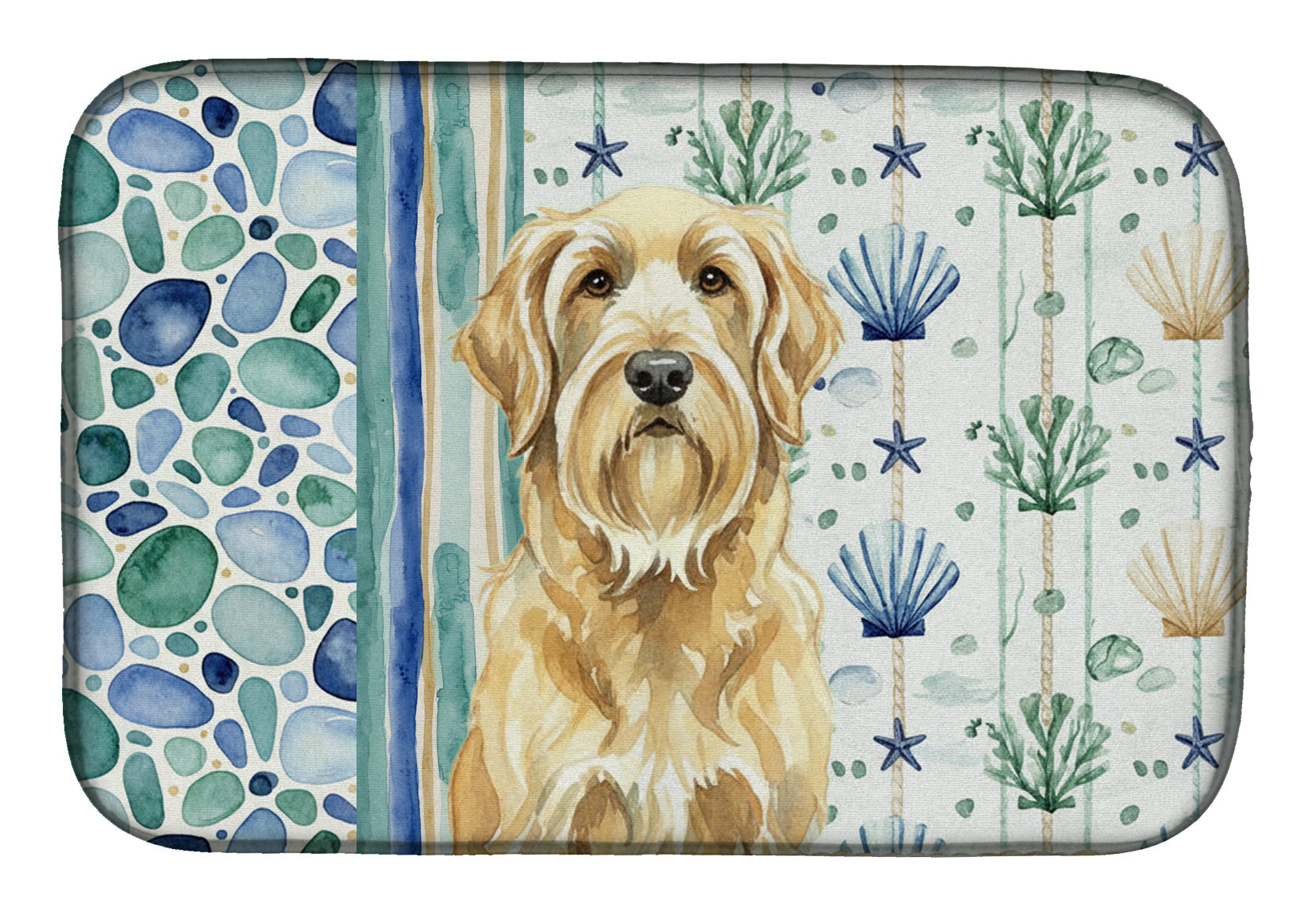 Wheaten and Tan Otterhound Coastal Sea Glass Dish Drying Mat Absorbent Dish Drying Mat Pad for Kitchen Counter Dish Drainer Mat for Countertop, 14 x 21", Multicolor