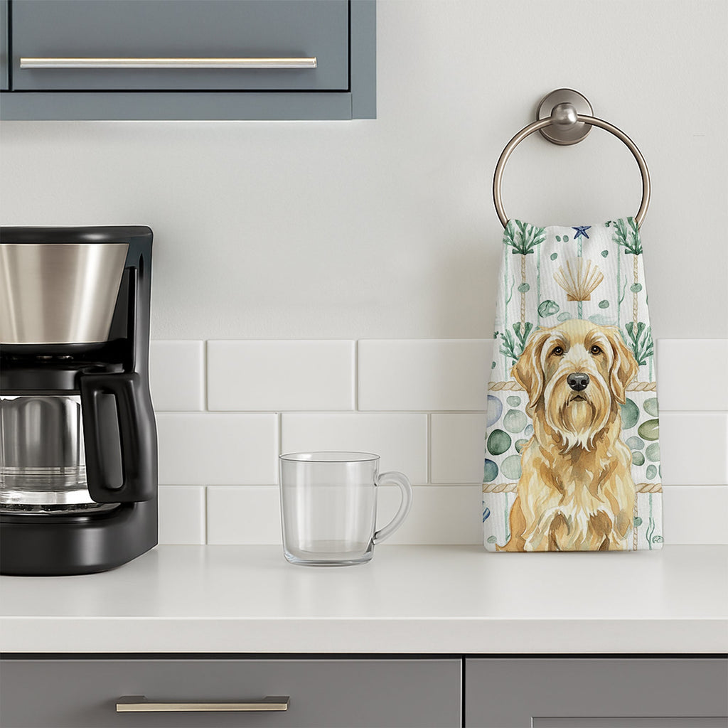 Wheaten and Tan Otterhound Coastal Sea Glass Kitchen Towel Velour Plush Front and Cotton Loop Back Machine Washable