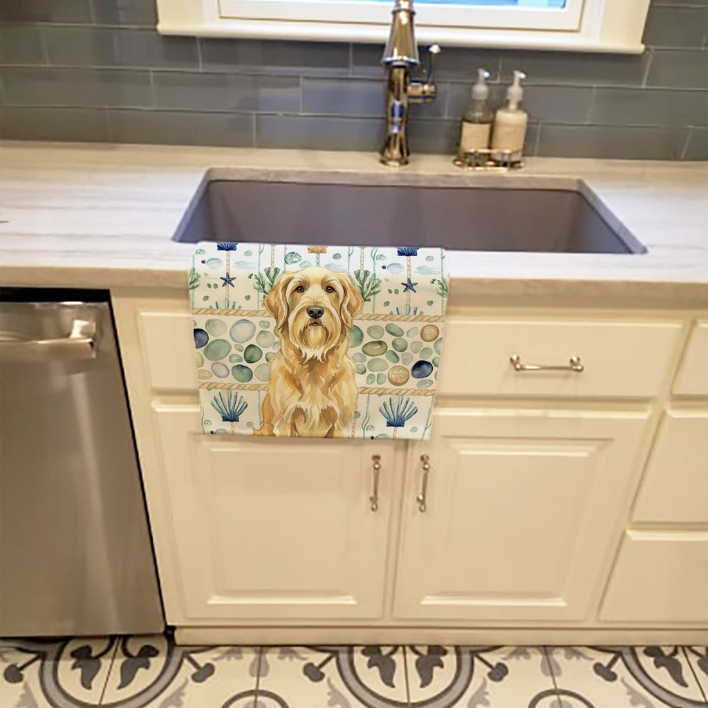Wheaten and Tan Otterhound Coastal Sea Glass Kitchen Towel Velour Plush Front and Cotton Loop Back Machine Washable