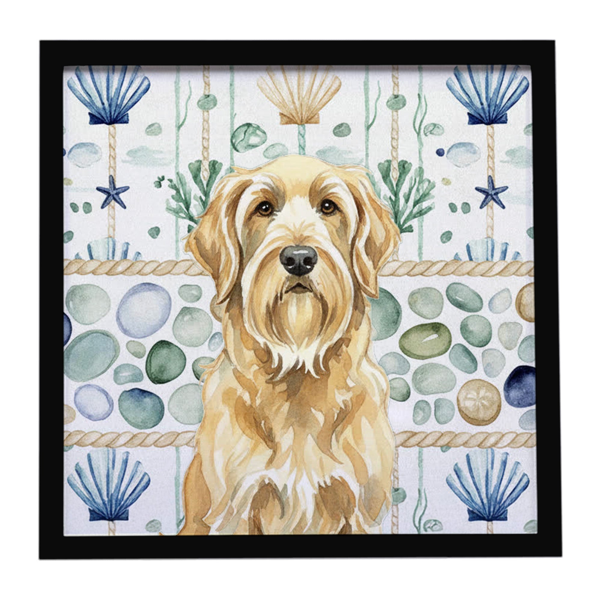 Wheaten and Tan Otterhound Coastal Sea Glass Framed Metal Print Bathroom, Kitchen, Office, Home Decor Wall Art Ready to Hang, Square, 8X8