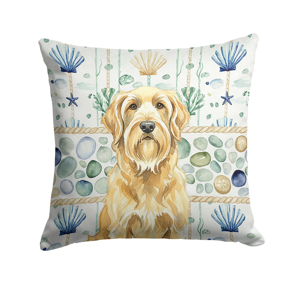 Wheaten and Tan Otterhound Coastal Sea Glass Decorative Throw Pillow 18x18 Indoor Outdoor Accent Cushion, Fabric Cover with Insert for Sofa, Bed, Porch & Living Room