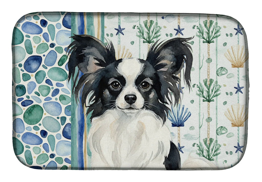 Black and White Papillon Coastal Sea Glass Dish Drying Mat Absorbent Dish Drying Mat Pad for Kitchen Counter Dish Drainer Mat for Countertop, 14 x 21", Multicolor
