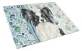 Black and White Papillon Coastal Sea Glass Cutting Board Tempered Glass Kitchen Cutting Surface, Heat Resistant Chopping, Non-Slip Feet, Food Prep & Serving