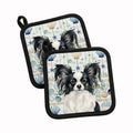 Black and White Papillon Coastal Sea Glass Pot Holder Set of 2 Heat Resistant Quilted Hot Pads 7.5 x 7.5 Inch, Insulated Kitchen Trivets for Cooking & Baking