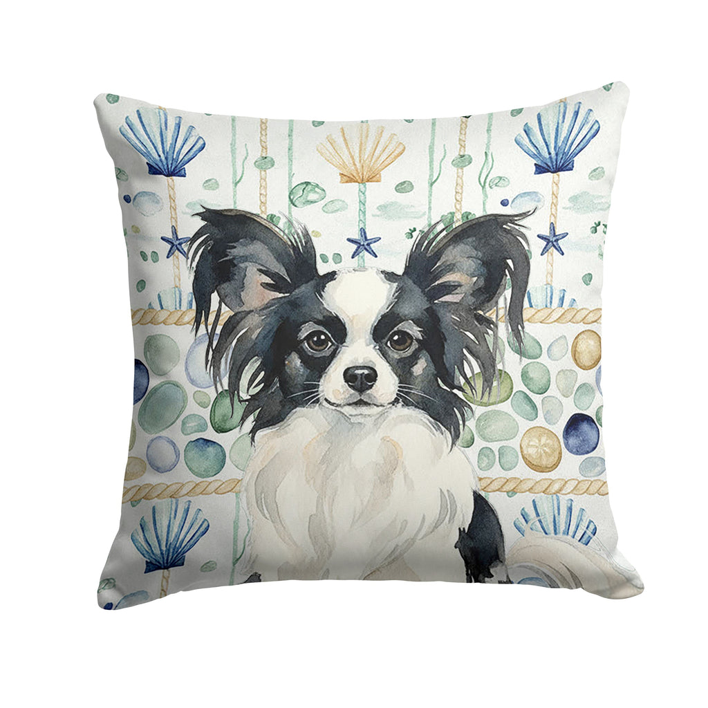 Black and White Papillon Coastal Sea Glass Decorative Throw Pillow 14x14 Indoor Outdoor Accent Cushion, Fabric Cover with Insert for Sofa, Bed, Porch & Living Room