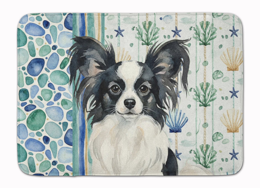 Black and White Papillon Coastal Sea Glass Memory Foam Kitchen Mat Machine Washable Anti-Fatigue Cushion Comfort Bath or Kitchen Rug