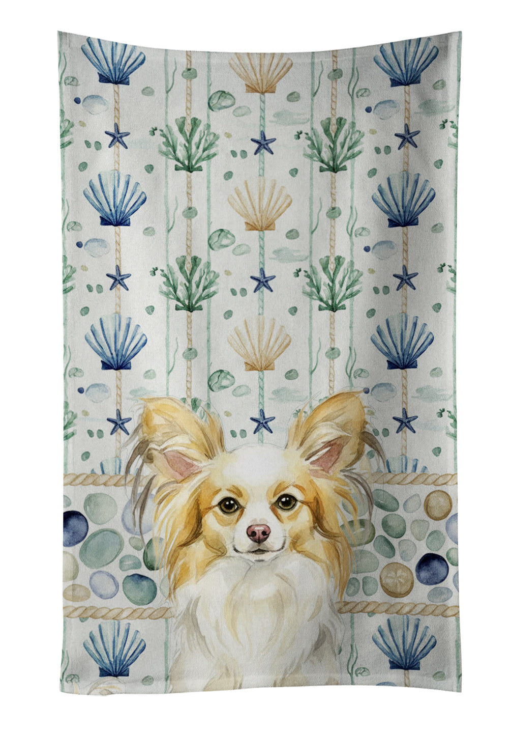Lemon and White Papillon Coastal Sea Glass Kitchen Towel Velour Plush Front and Cotton Loop Back Machine Washable