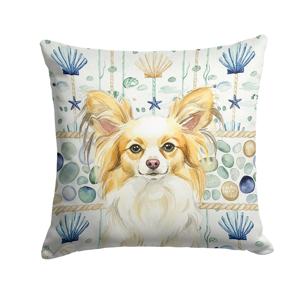 Lemon and White Papillon Coastal Sea Glass Decorative Throw Pillow 14x14 Indoor Outdoor Accent Cushion, Fabric Cover with Insert for Sofa, Bed, Porch & Living Room