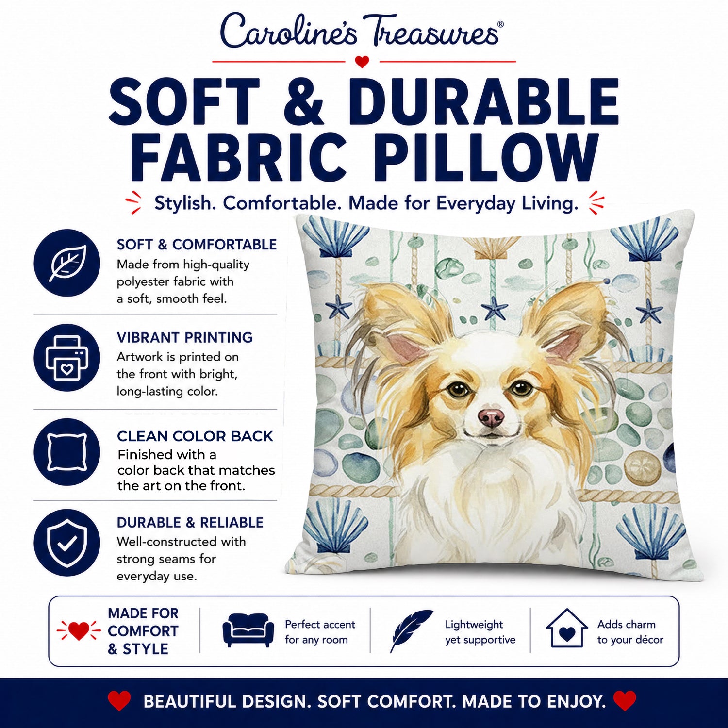 Lemon and White Papillon Coastal Sea Glass Decorative Throw Pillow 18x18 Indoor Outdoor Accent Cushion, Fabric Cover with Insert for Sofa, Bed, Porch & Living Room