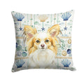 Lemon and White Papillon Coastal Sea Glass Decorative Throw Pillow 18x18 Indoor Outdoor Accent Cushion, Fabric Cover with Insert for Sofa, Bed, Porch & Living Room