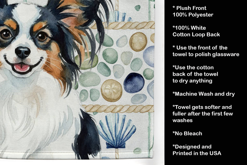 Tricolor Papillon Coastal Sea Glass Kitchen Towel Velour Plush Front and Cotton Loop Back Machine Washable