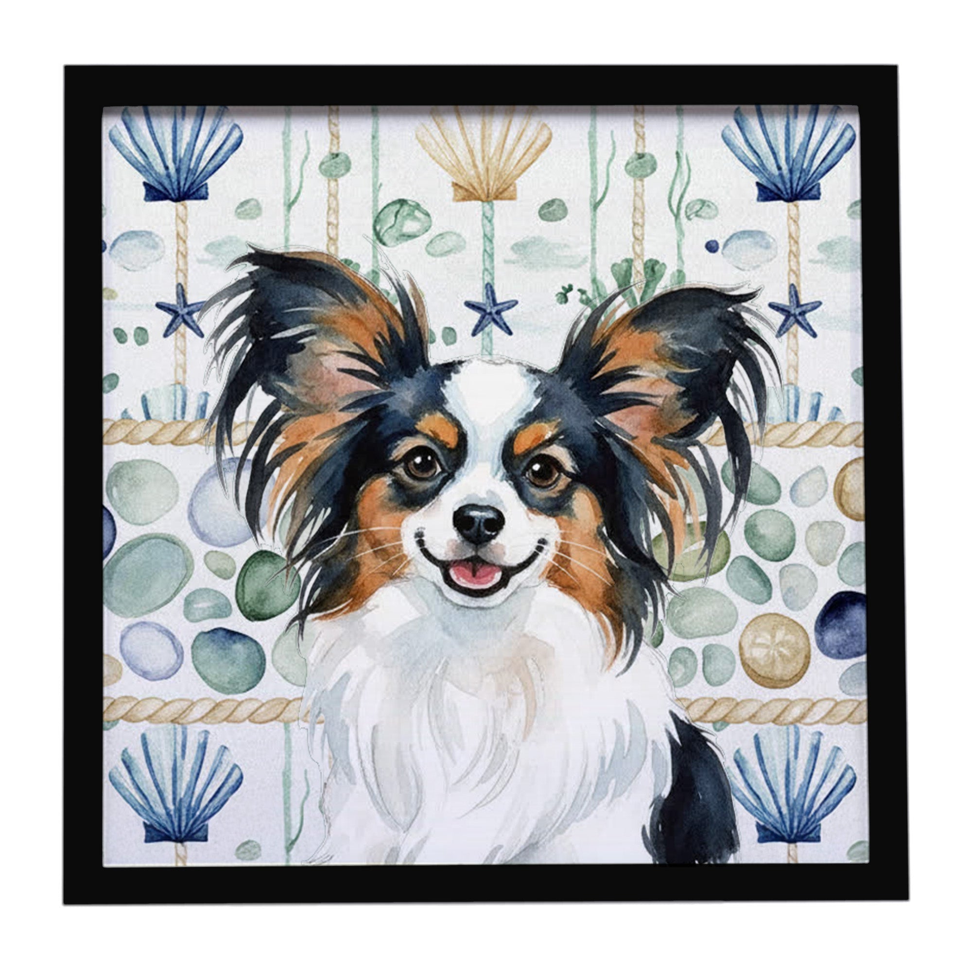 Tricolor Papillon Coastal Sea Glass Framed Metal Print Bathroom, Kitchen, Office, Home Decor Wall Art Ready to Hang, Square, 8X8
