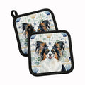 Tricolor Papillon Coastal Sea Glass Pot Holder Set of 2 Heat Resistant Quilted Hot Pads 7.5 x 7.5 Inch, Insulated Kitchen Trivets for Cooking & Baking