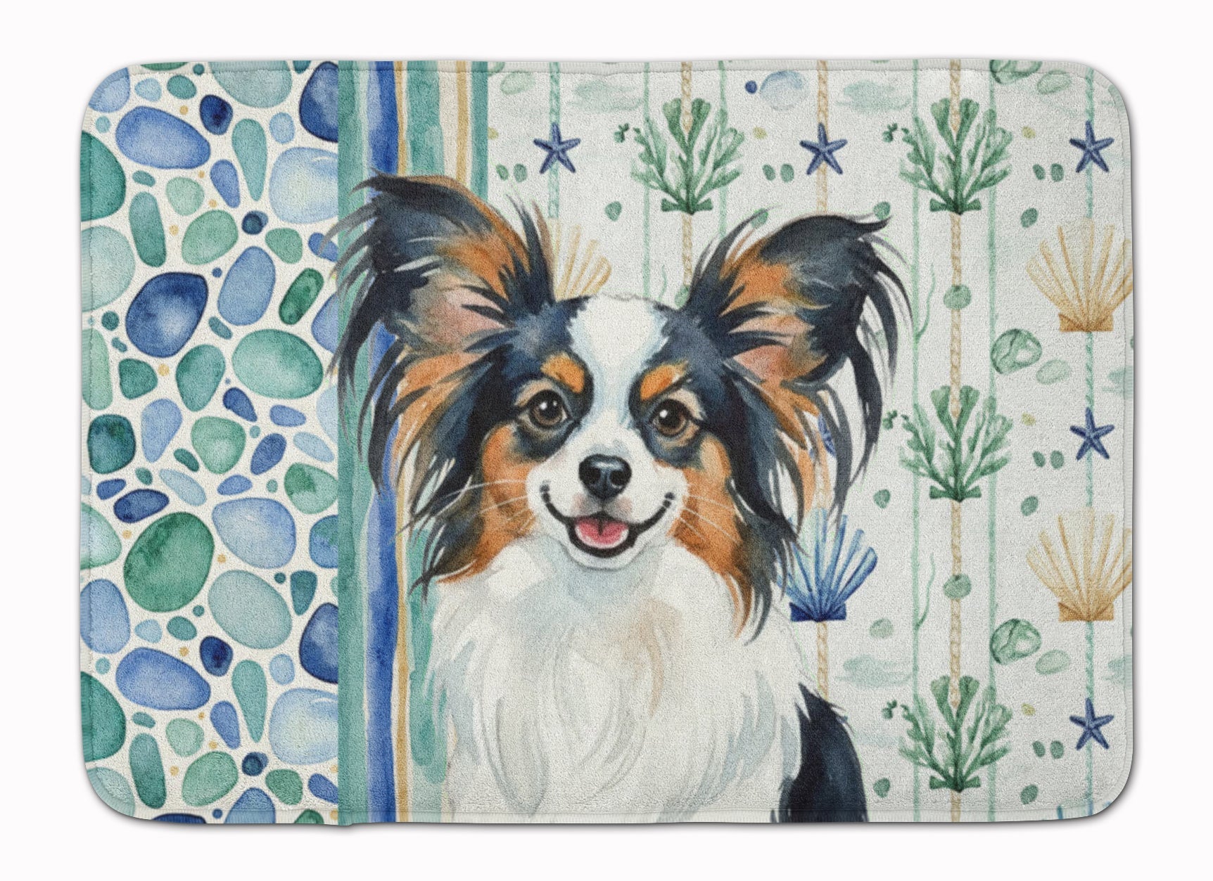 Tricolor Papillon Coastal Sea Glass Memory Foam Kitchen Mat Machine Washable Anti-Fatigue Cushion Comfort Bath or Kitchen Rug