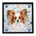 White with Red Papillon Coastal Sea Glass Framed Metal Print Bathroom, Kitchen, Office, Home Decor Wall Art Ready to Hang, Square, 8X8