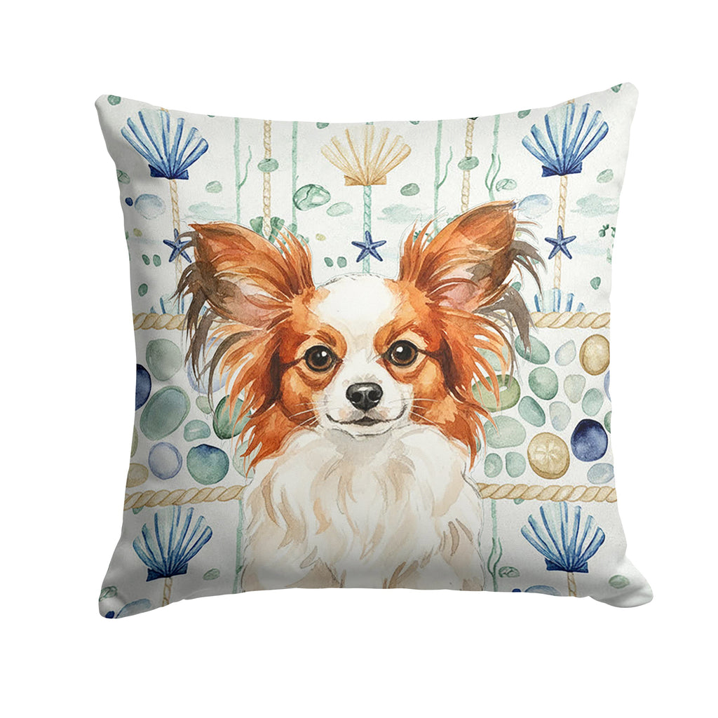 White with Red Papillon Coastal Sea Glass Decorative Throw Pillow 18x18 Indoor Outdoor Accent Cushion, Fabric Cover with Insert for Sofa, Bed, Porch & Living Room