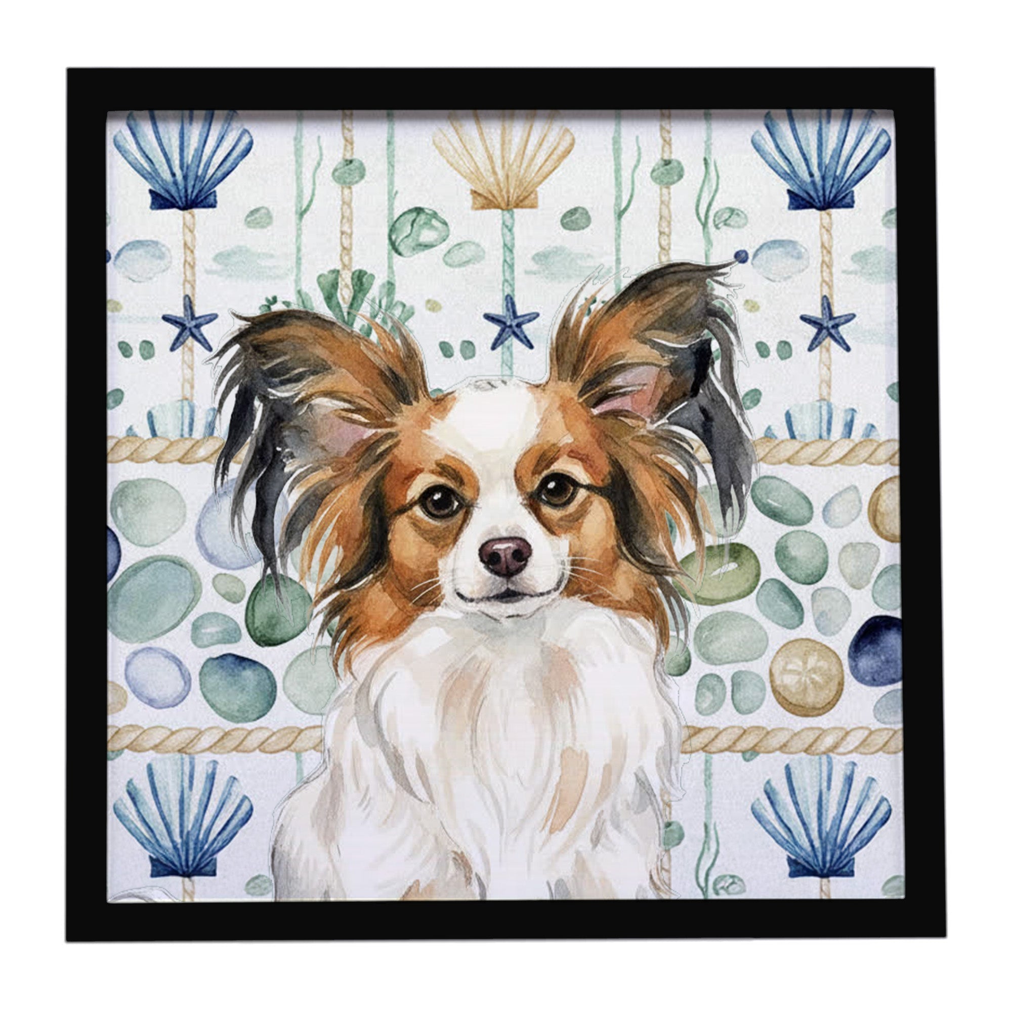 White with Sable Papillon Coastal Sea Glass Framed Metal Print Bathroom, Kitchen, Office, Home Decor Wall Art Ready to Hang, Square, 8X8