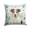 Parson Russell Terrier Coastal Sea Glass Decorative Throw Pillow 14x14 Indoor Outdoor Accent Cushion, Fabric Cover with Insert for Sofa, Bed, Porch & Living Room