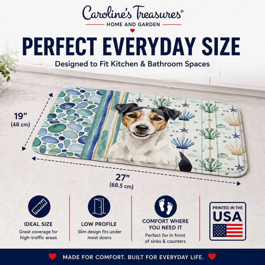 Parson Russell Terrier Coastal Sea Glass Memory Foam Kitchen Mat Machine Washable Anti-Fatigue Cushion Comfort Bath or Kitchen Rug