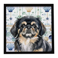 Black and Tan Pekingese Coastal Sea Glass Framed Metal Print Bathroom, Kitchen, Office, Home Decor Wall Art Ready to Hang, Square, 8X8