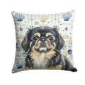 Black and Tan Pekingese Coastal Sea Glass Decorative Throw Pillow 14x14 Indoor Outdoor Accent Cushion, Fabric Cover with Insert for Sofa, Bed, Porch & Living Room