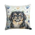 Black and Tan Pekingese Coastal Sea Glass Decorative Throw Pillow 18x18 Indoor Outdoor Accent Cushion, Fabric Cover with Insert for Sofa, Bed, Porch & Living Room