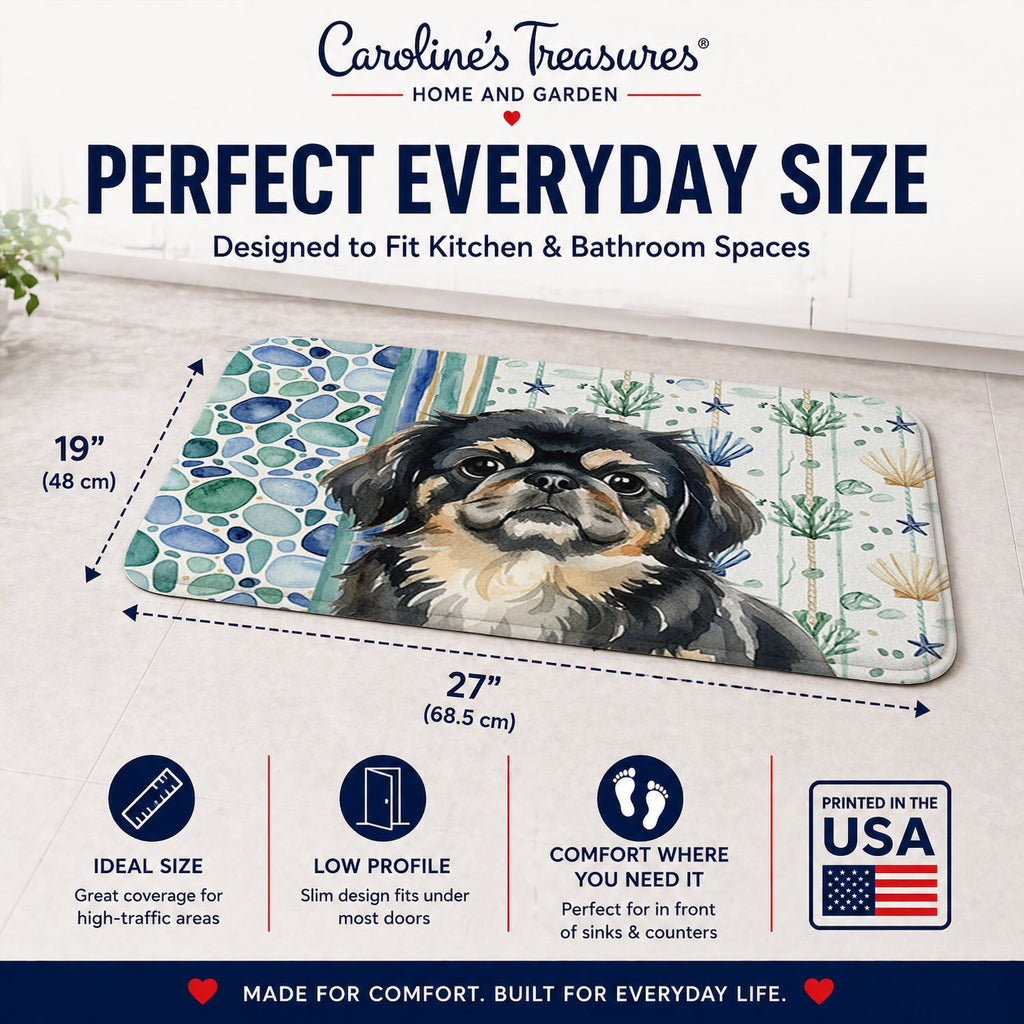 Black and Tan Pekingese Coastal Sea Glass Memory Foam Kitchen Mat Machine Washable Anti-Fatigue Cushion Comfort Bath or Kitchen Rug
