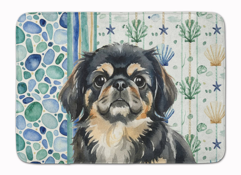 Black and Tan Pekingese Coastal Sea Glass Memory Foam Kitchen Mat Machine Washable Anti-Fatigue Cushion Comfort Bath or Kitchen Rug
