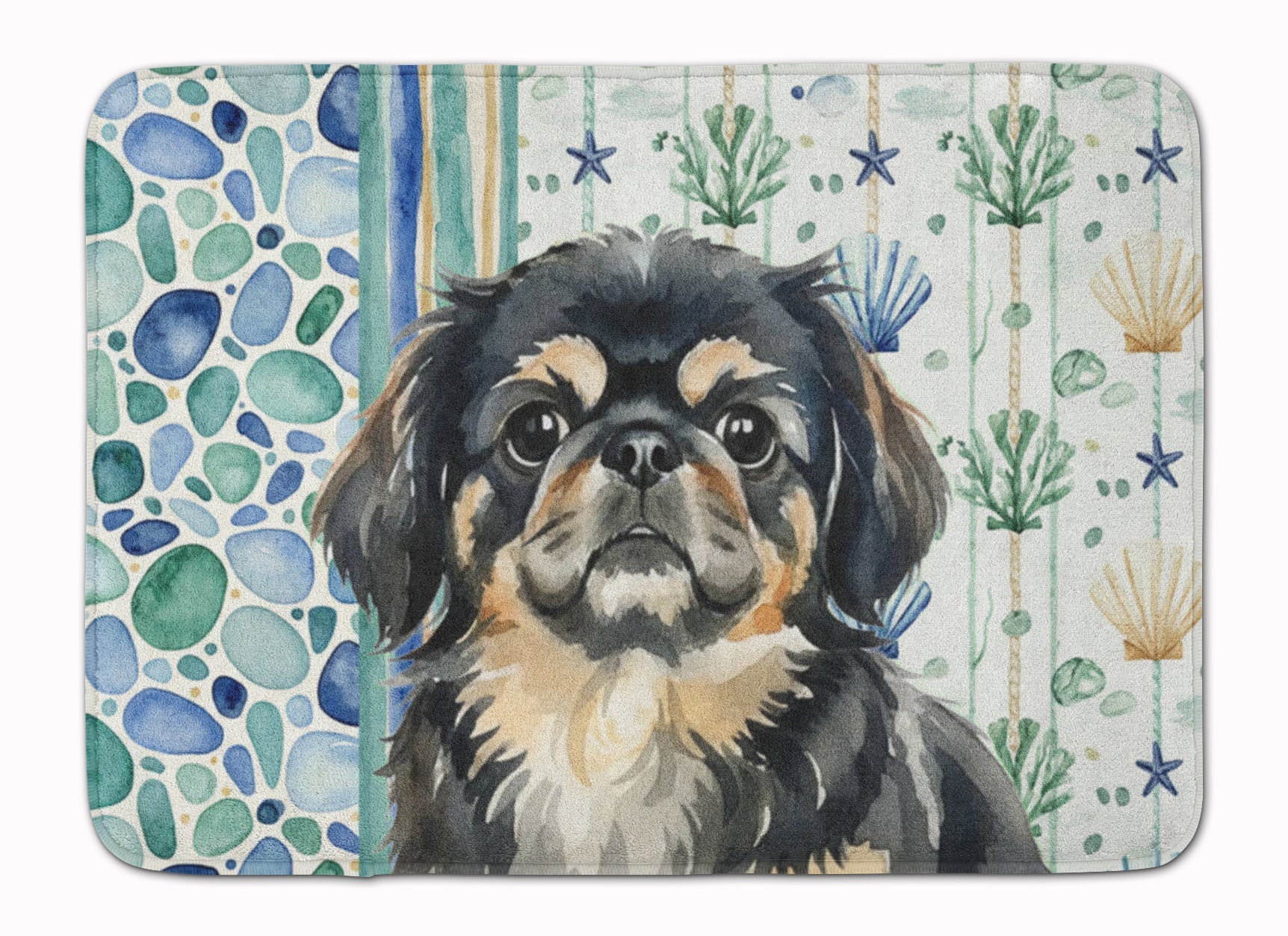 Black and Tan Pekingese Coastal Sea Glass Memory Foam Kitchen Mat Machine Washable Anti-Fatigue Cushion Comfort Bath or Kitchen Rug