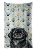 Black Pekingese Coastal Sea Glass Kitchen Towel Velour Plush Front and Cotton Loop Back Machine Washable