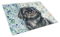 Black Pekingese Coastal Sea Glass Cutting Board Tempered Glass Kitchen Cutting Surface, Heat Resistant Chopping, Non-Slip Feet, Food Prep & Serving