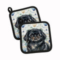 Black Pekingese Coastal Sea Glass Pot Holder Set of 2 Heat Resistant Quilted Hot Pads 7.5 x 7.5 Inch, Insulated Kitchen Trivets for Cooking & Baking