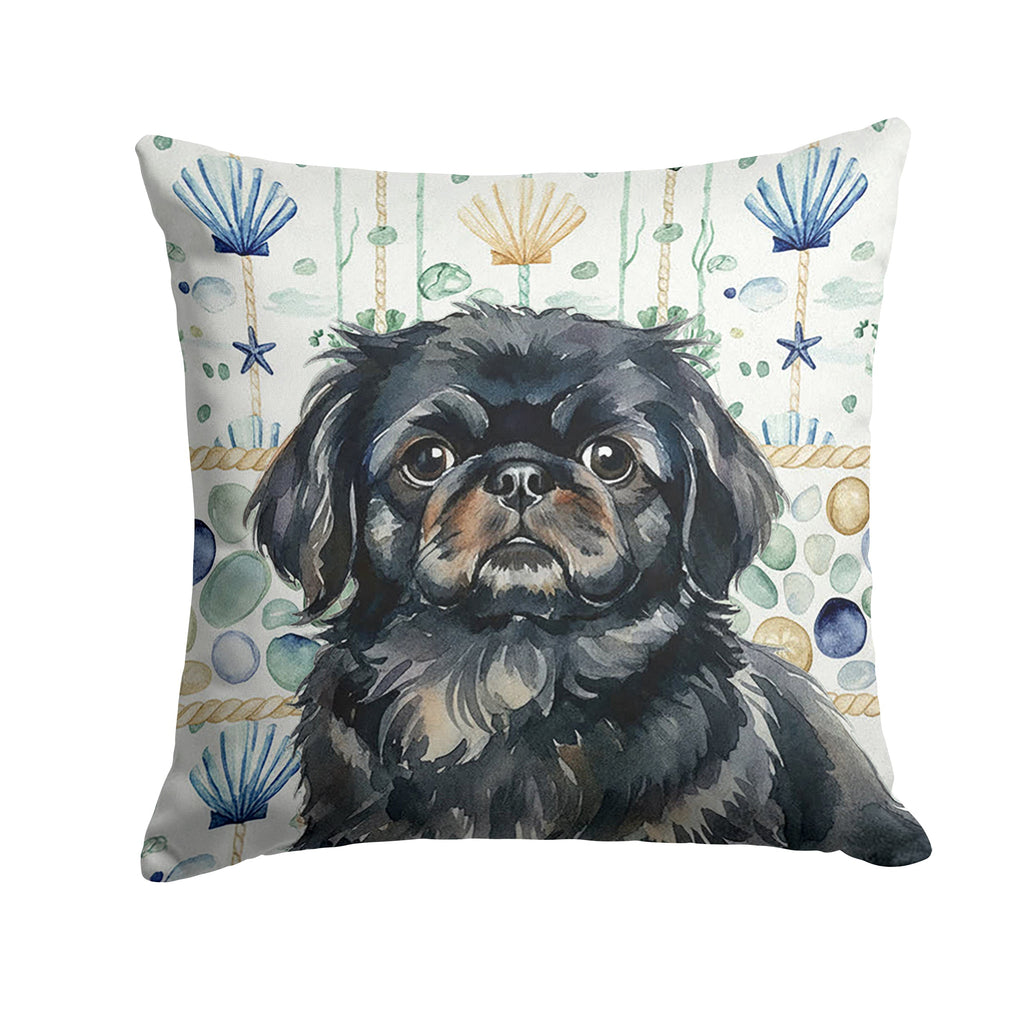 Black Pekingese Coastal Sea Glass Decorative Throw Pillow 14x14 Indoor Outdoor Accent Cushion, Fabric Cover with Insert for Sofa, Bed, Porch & Living Room