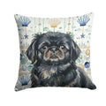 Black Pekingese Coastal Sea Glass Decorative Throw Pillow 18x18 Indoor Outdoor Accent Cushion, Fabric Cover with Insert for Sofa, Bed, Porch & Living Room