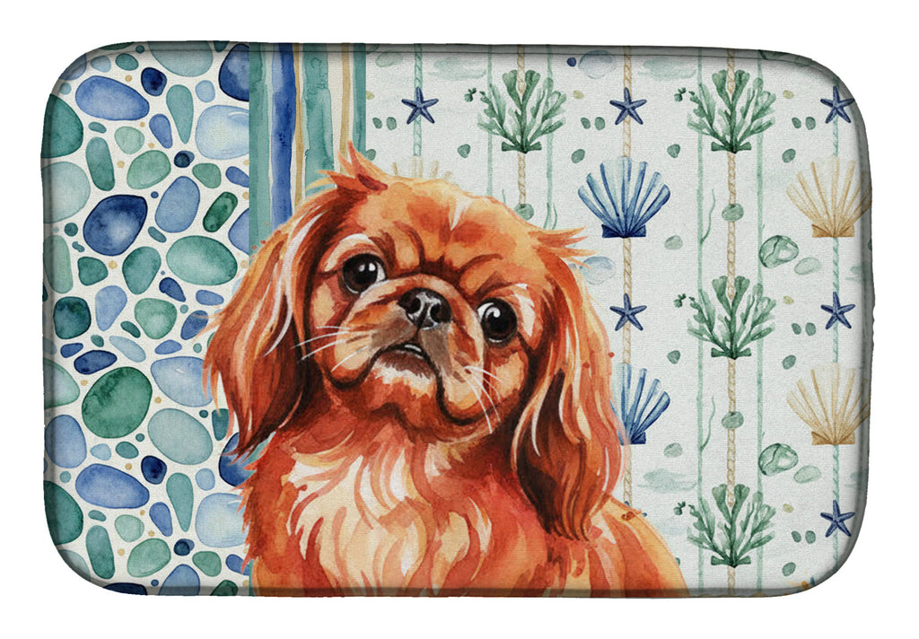 Red Pekingese Coastal Sea Glass Dish Drying Mat Absorbent Dish Drying Mat Pad for Kitchen Counter Dish Drainer Mat for Countertop, 14 x 21", Multicolor