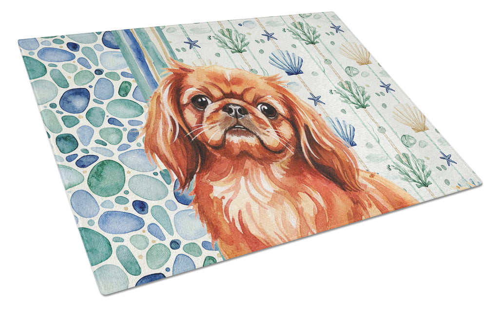 Red Pekingese Coastal Sea Glass Cutting Board Tempered Glass Kitchen Cutting Surface, Heat Resistant Chopping, Non-Slip Feet, Food Prep & Serving
