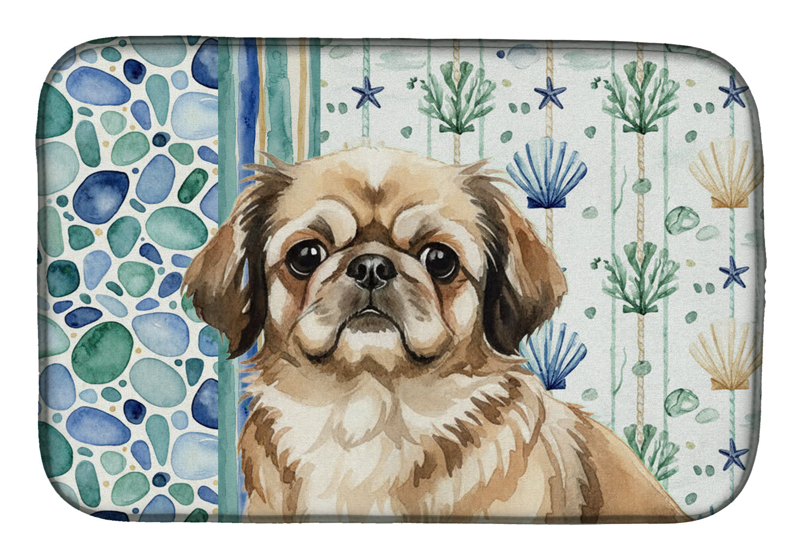Sable Pekingese Coastal Sea Glass Dish Drying Mat Absorbent Dish Drying Mat Pad for Kitchen Counter Dish Drainer Mat for Countertop, 14 x 21", Multicolor
