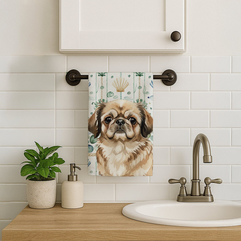 Sable Pekingese Coastal Sea Glass Kitchen Towel Velour Plush Front and Cotton Loop Back Machine Washable